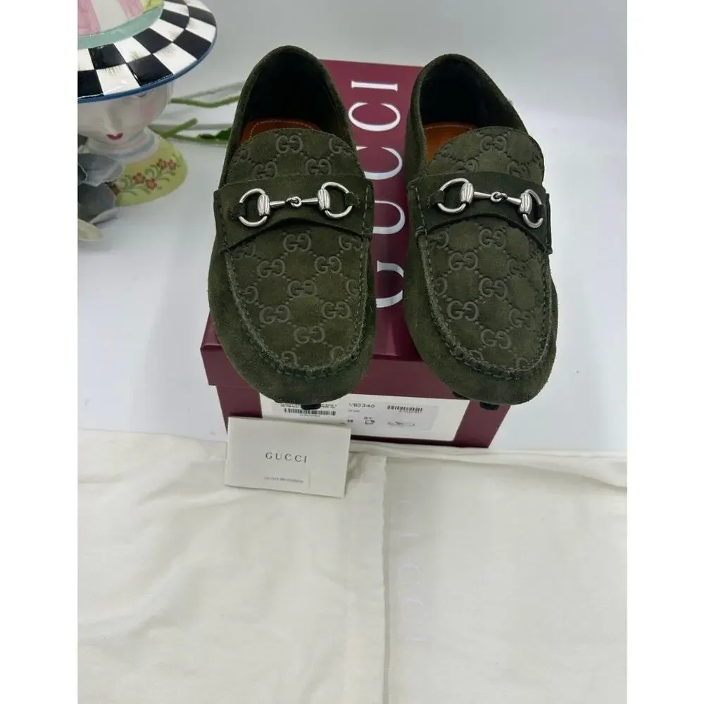 Men's Gucci GG embossed suede driver loafers size 8.5 fits 9 US made in Italy